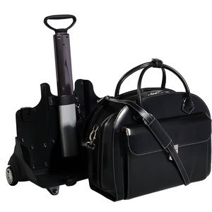 15" Leather Patented Detachable -Wheeled Ladies' Laptop Briefcase, Black